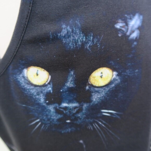 JAWBREAKER Black Cat Print Dress Sz XL Sleeveless V Neck Mesh Panels Fit & Flare - Picture 9 of 9